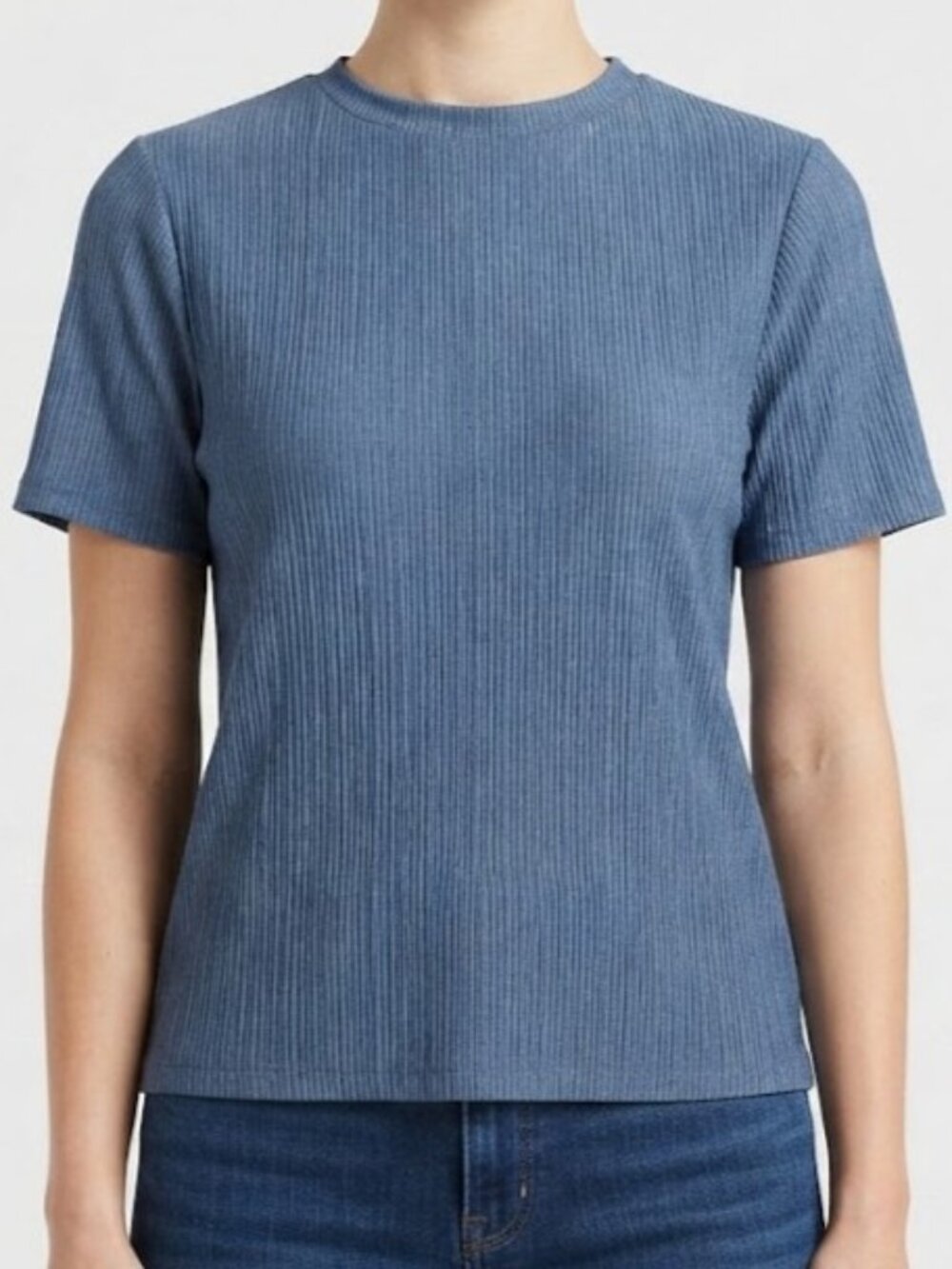 OAK + FORT Slate Blue Ribbed Short-Sleeve Top